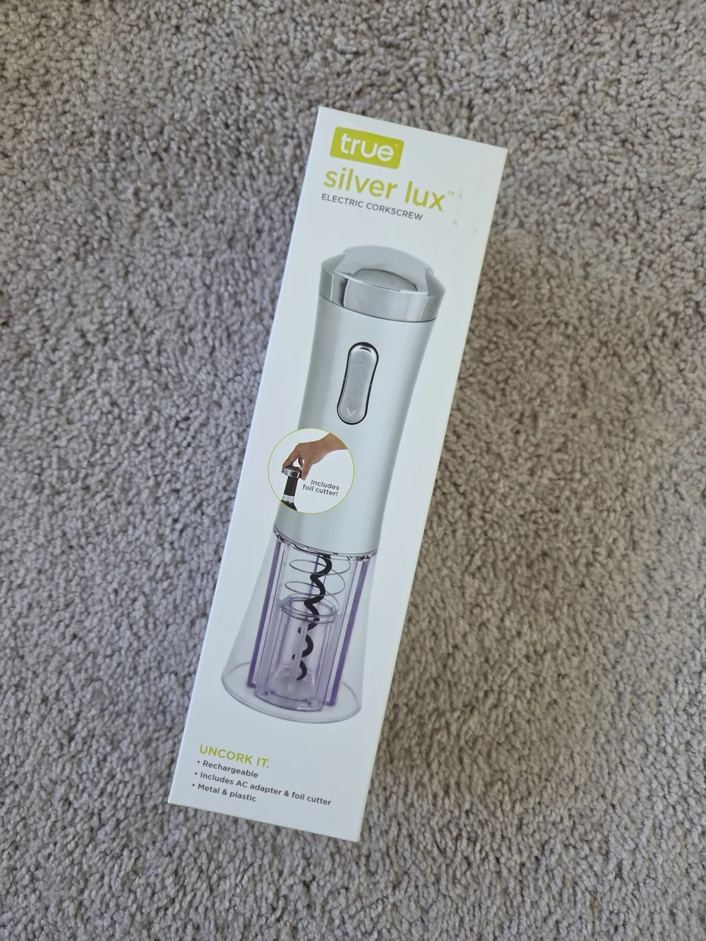 True Silver Lux Electric Corkscrew - Silver